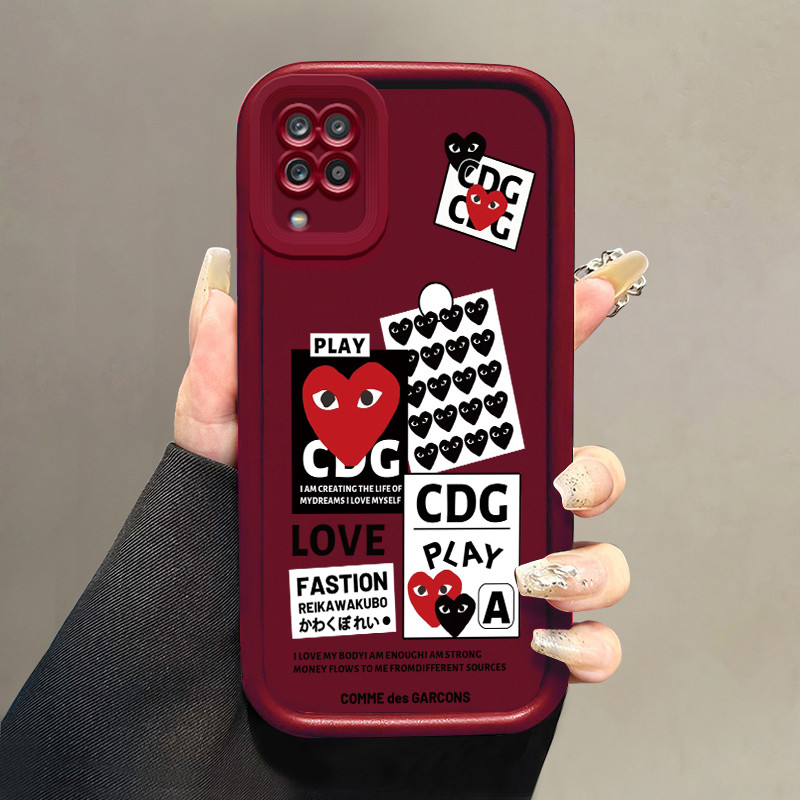 Casing Hp untuk Samsung Galaxy A12 4G A12 5G M12 F12 Case Efek Sticker Motif Hati CDG Kasing silikon