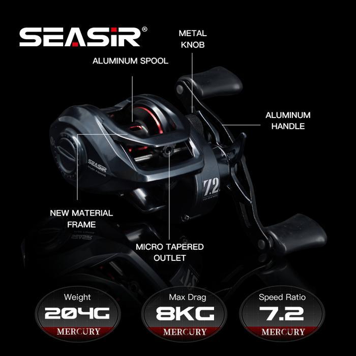Daido Fishing - Seasir Mercury Black Reel Pancing Baitcasting Fishing Reel, Drag Clicker, 5+1 Bb