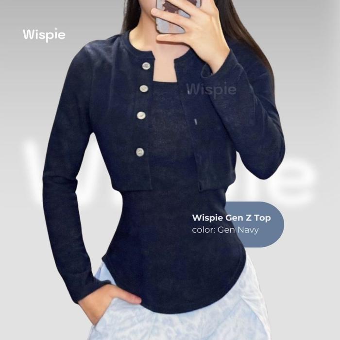 Diskon Wispie Gen Z Top Atasan Rib Wanita Kombinasi Dengan Cardigan Original