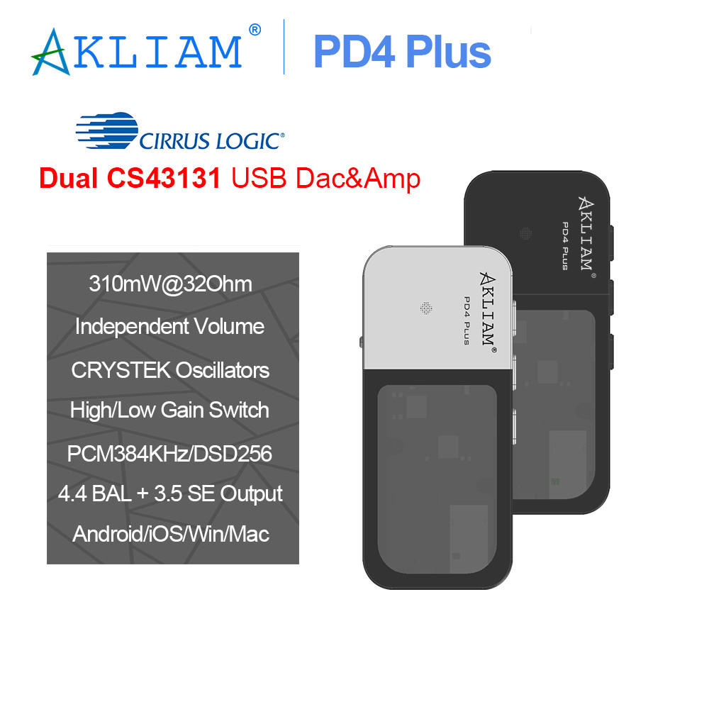 AkLIAM PD4 Plus Dual CS43131 USB Dac Hifi Portable USB Dac & Amp 4.4mm Balanced & 3.5mm Output