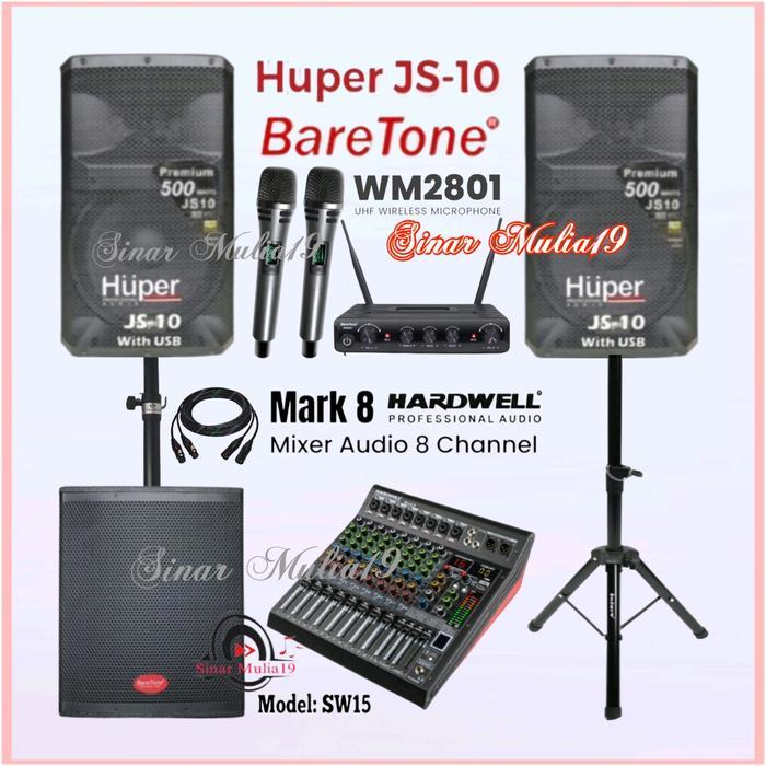 PROMO SPESIAL Paket Sound System Karaoke SPK Aktif HUPER JS10 Mixer Hardwell MARK 8 - Paket : Terbai