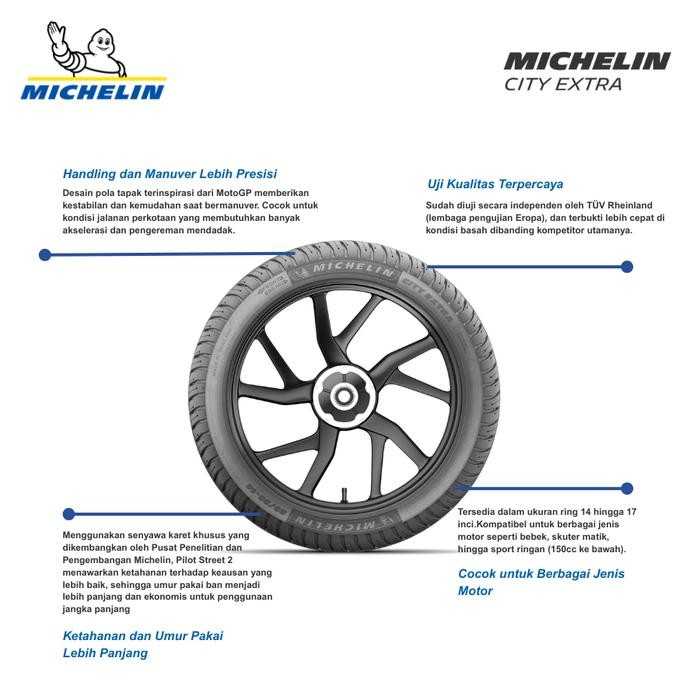 Michelin Ban Motor City Extra 120-70 Ring 12 - Ban Tubeless - Tahun Produksi 2023