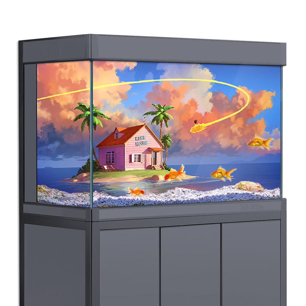 Aquarium Background Sticker, Anime Island Cloud Dragon 3D HD Printing Wallpaper Fish Tank Backdrop D