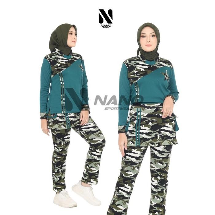 ow1p- Nano Sportswear Baju Senam Muslim / Baju Olahraga Bintang Loreng / Baju Senam Wanita /