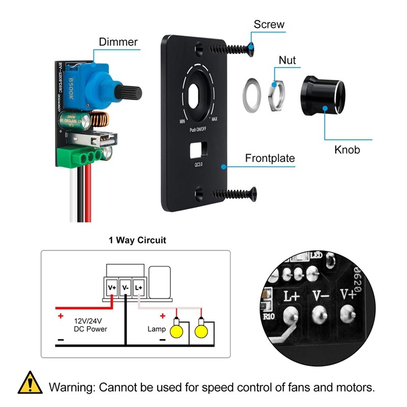 Retail DC 12-24 V LED Dimmer PWM Dimmer Switch, 5 A 3 Wire Dimmer For LED Bulbs With USB Fast