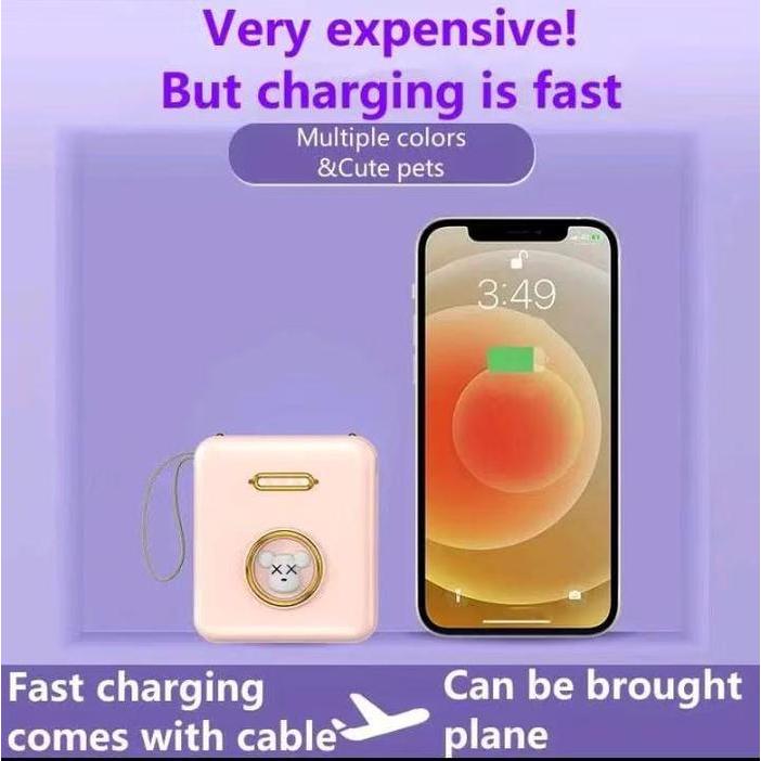 Power bank 20000mAh dengan cash on delivery Kualitas bagus Desain lucu Dilengkapi 4 kabel yang dapat