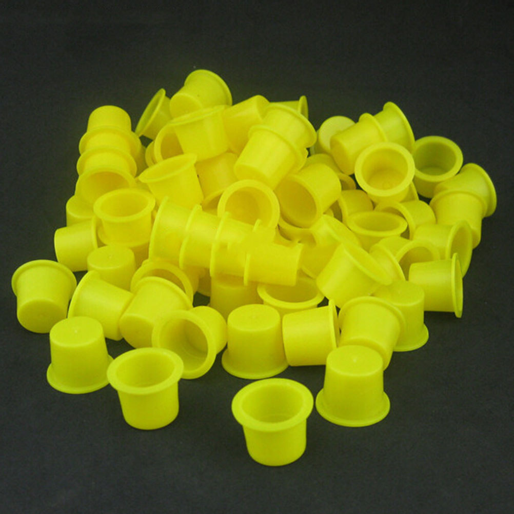100pcs Small Yellow Plastic Number Permanent Makeup Tattoo Ink Cups Pigment Caps Tattoos Color Cup A