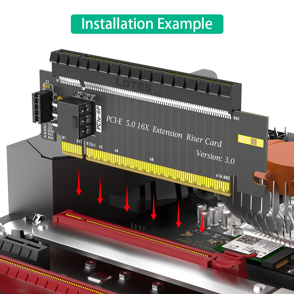 HIGH SPEED PCI EXPRESS 5.0 X16 TO X16 SLOT 180 DEGREE CONVERTER ADAPTER RISER CARD WITH ATX 6PIN