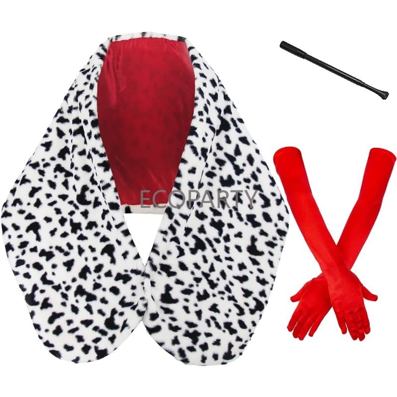 Party Women Cruella Deville Costume Accessories Spotted Dog Leopard Print Scarf 1920S Gloves And