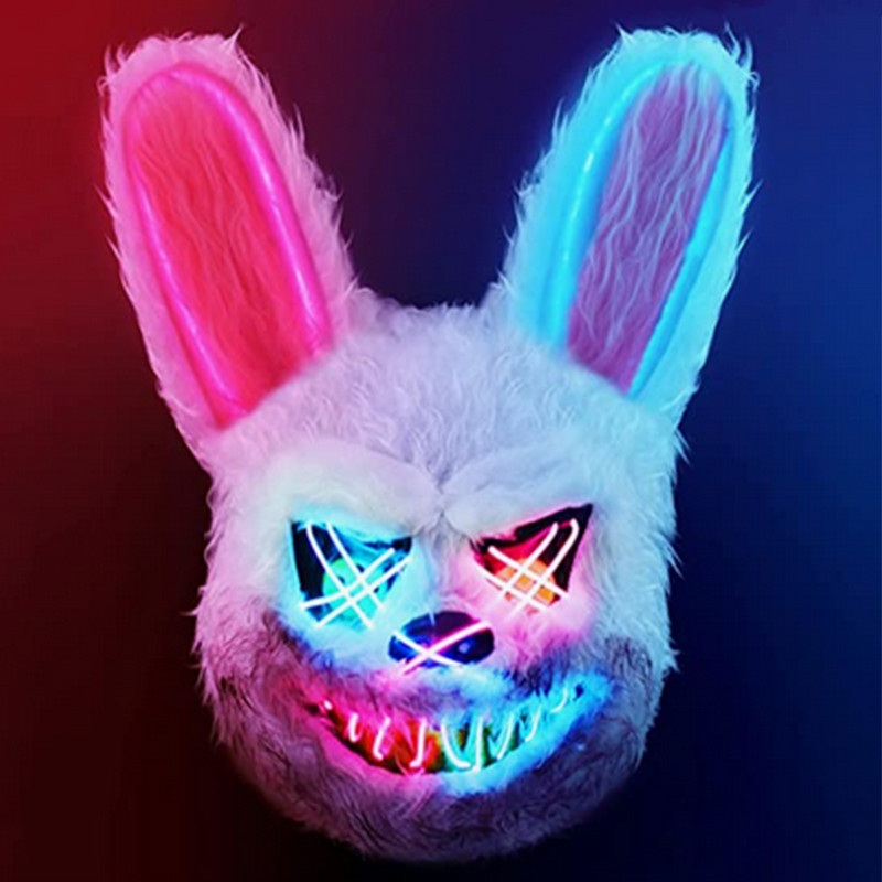 Halloween Mask Lights Up Led Horror Angry Rabbit Mask Bloody Role-Playing Head Cover Scary Halloween