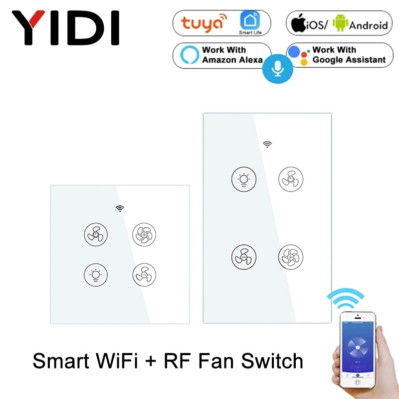 Tuya WiFi RF Smart Ceiling Fan Light Lamp Wall Switch Smart Life