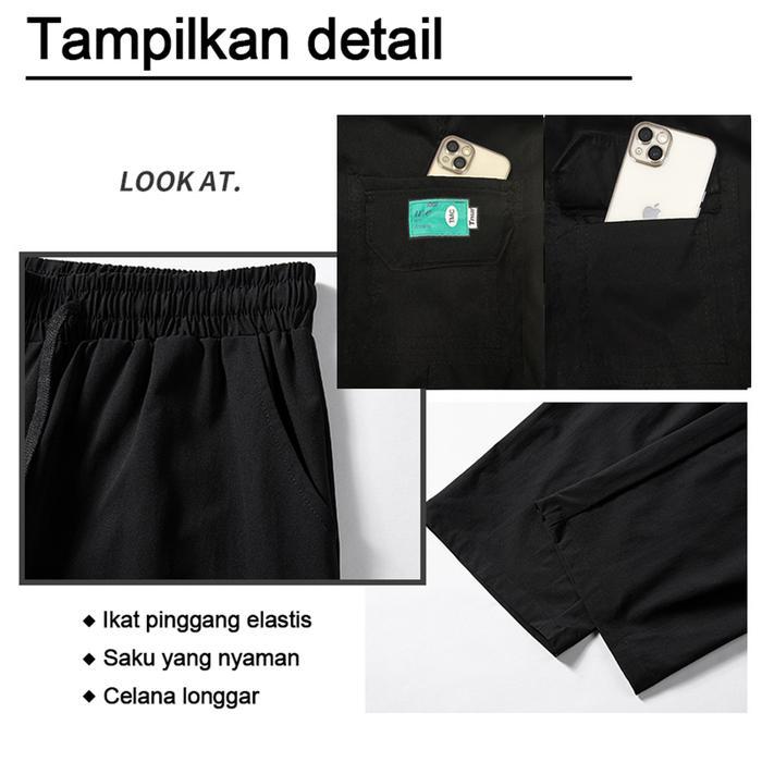 e4tm- Celana Cargo Korea Casual Pria Baggy Pants Bagian Tipis Kulot Oversize Korean Style