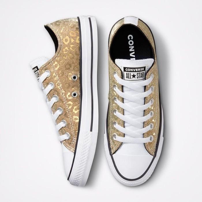 Terpopuler Sepatu Sneakers Wanita Converse Ct As Ox Leopard Glitters Gold 572041C Terlariss 