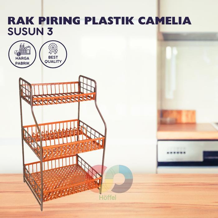 (Cod) Rak Piring Plastik Susun 3 Camelia Cklt - Rak Piring Dapur Cantik - Terdapat Mur Baut Dan