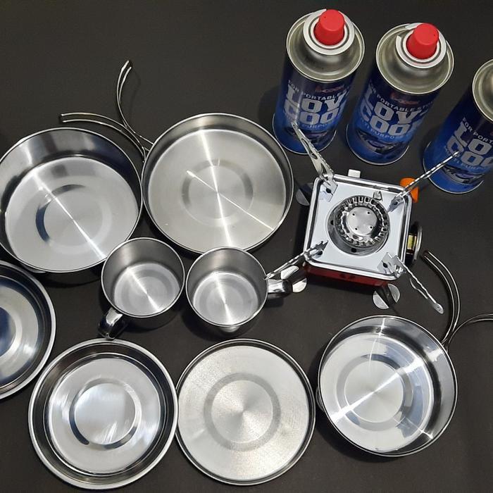 Paket perlengkapan Masak Camping Set Stainless Steel