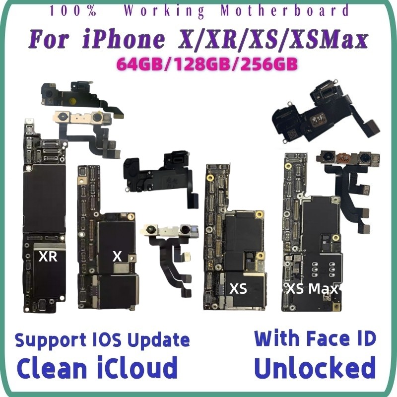 100% Working Unlocked Motherboard for iPhone X XS XR XS Max Logic Board, Support Face ID & iOS