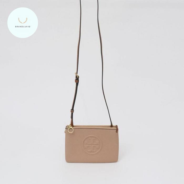 Tory Burch Perry Bombe Double Zip Crossbody Bag Devon Sand