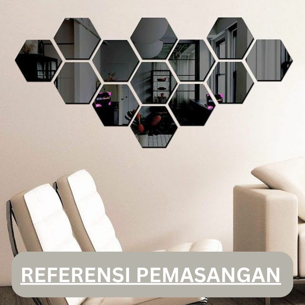 Akrilik Cermin Sticker Hexagonal Aesthetic Dinding Tempel