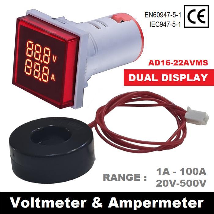 Dual Volt Amper Am Meter Panel Listrik Pilot Lamp Digital Voltmeter Ac