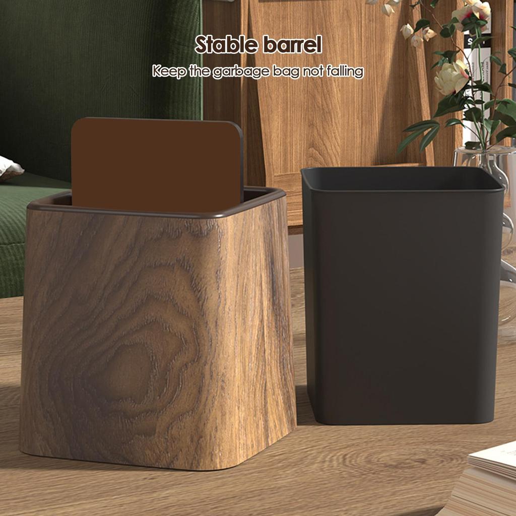 Wood Grain Desktop Trash Can with Lid Small Desk Storage Container Retro elegant Chinese Wastebasket