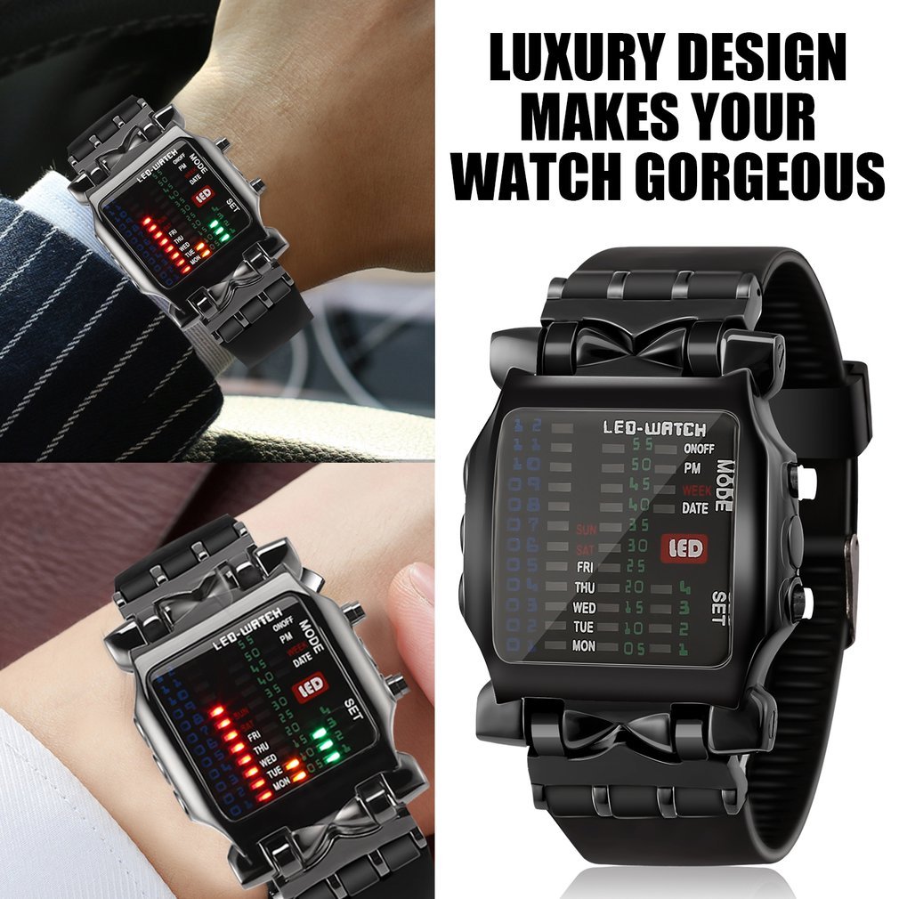 LED Watch Men Fashion Creative Crab Type Electronic Watch Luminous Binary Gift Business Style Cool
