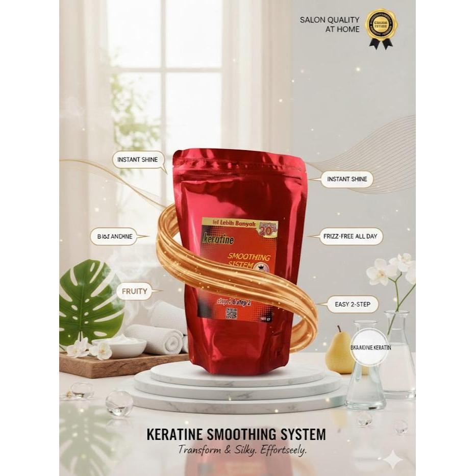 hair Keratine Smoothing Sistem Pelurus Rambut Permanen Step 1 & 2 Tanpa Catok Pria Wanita Rebonding