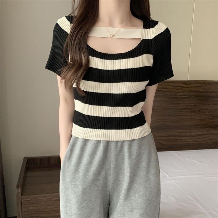 Cf J001 Top [ Atasan Rajut Wanita Import Lengan Pendek Rajut Kaos ] Baju Panjang Knitwear