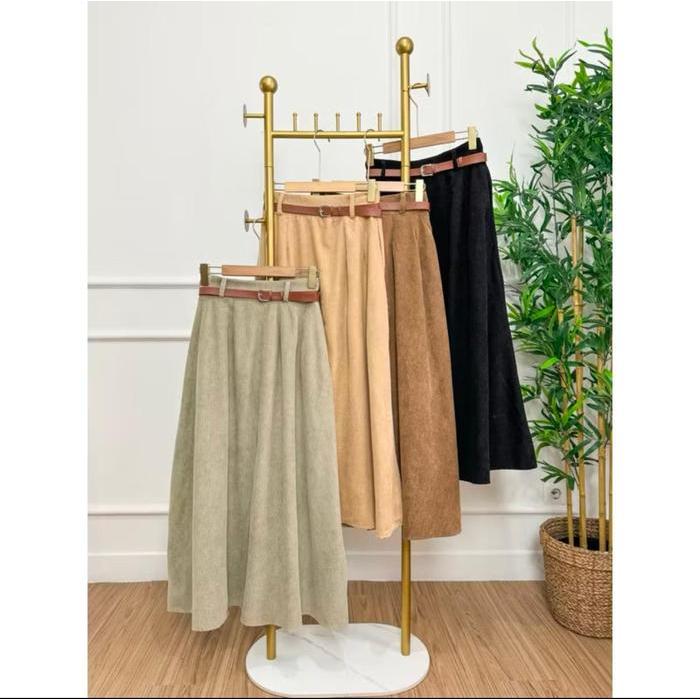 Rok Corduroy Wanita Premium Import BKK Rok Wanita Corduroy FREE BELT Best Seller Midi Skirt Korean