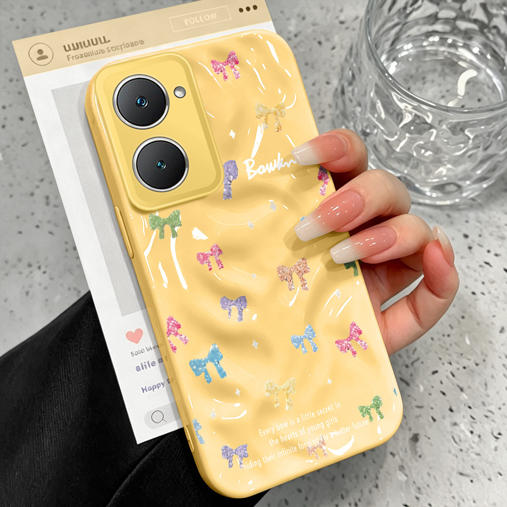 Casing Hp Untuk VIVO Y03 Y03T Y18 Y18E Cute Rainbow Bow Print Wavy Pleated Phone Case Protective Pho