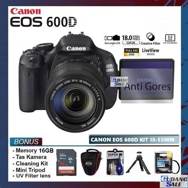 New Kamera Canon Eos 600D + Lensa Kit 18-55Mm Is - 1 Tahun Terbaru 