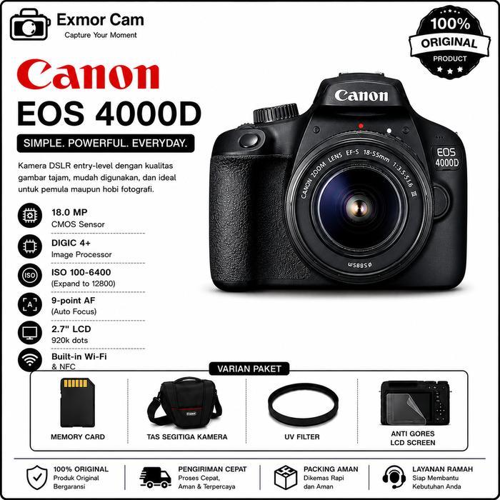 Canon Eos 4000D Kit 18-55Mm Iii Kamera Dslr Canon 4000D Terbaru 