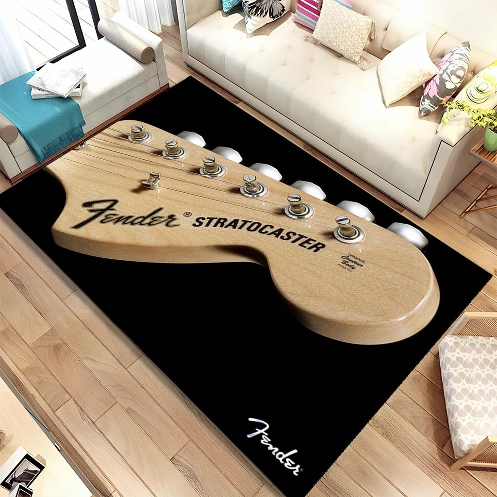 3D Gitar Bass Instrumen Fender Musik Tanda Karpet Karpet untuk Ruang Tamu Kamar Tidur Rumah Sofa Dek