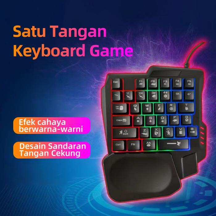Zirayaa Keyboard Mini Bercahaya Satu Tangan, Keyboard Gaming, Cocok untuk Komputer dan Game Mobile,