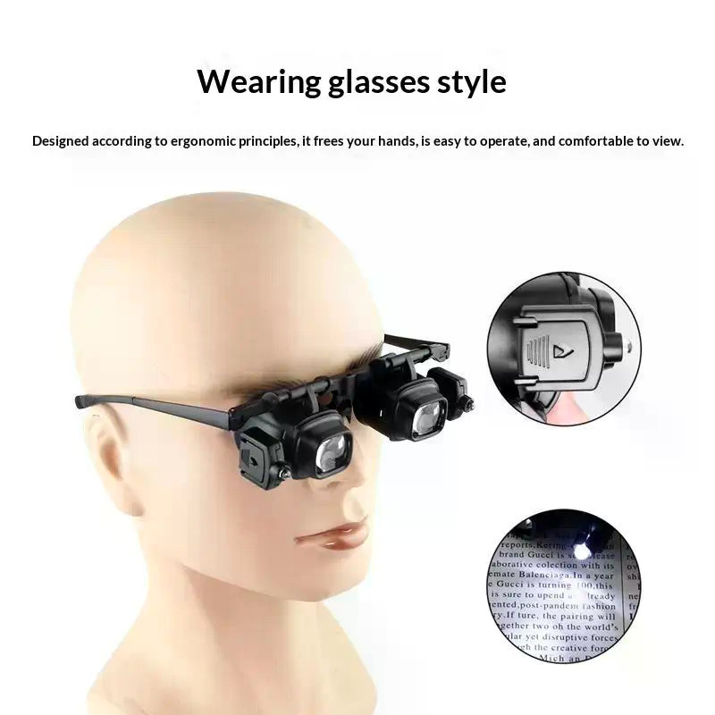 2x6X8X12X24X Head Mount Magnifier Headband Magnifying Watch Jeweler Repair Magnifier LED Lights