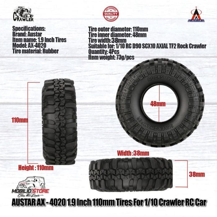 Ban Austar AX-4020 Tires 1.9" 4 Pcs for 1/10 RC Crawler Car Adventure