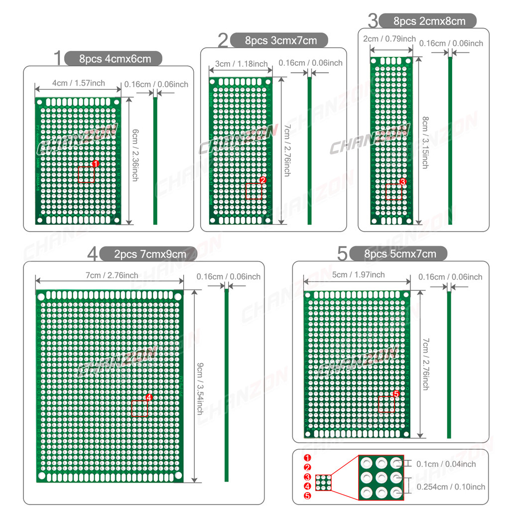 34 Ps Double d PB Board Tinned 2X8 3X7 4X6 5X7 7x9 m Prototype Kit FR4 Printed Universal iruit