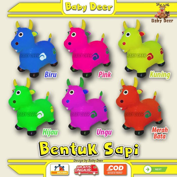 PROMO Jumping Animal BENTUK SAPI J1D Kudaan Musik Anak Mainan Karet Viral Murah Hewan Lucu Besar