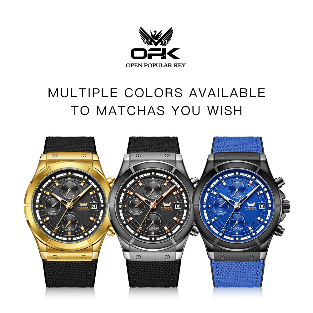 OPK brand watch fashion trend large dial multifunctional luminous waterproof quartz watch men's