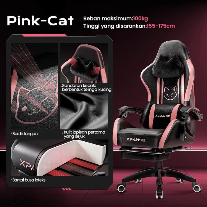 Xpanse Pink Cat Kursi Gaming/Kursi Kantor/Kursi Kerja/Gaming Chair/Kursi Belajar/Kursi Santai/Kursi 