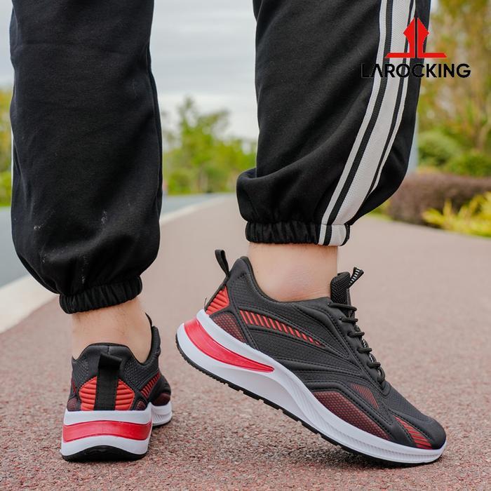 Larocking - Vega Hitam Merah Sepatu Running Gym Shoes Abu Outdoor