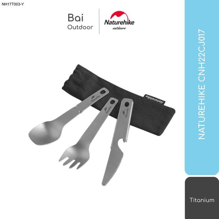 TITANIUM TABLEWARE PISAU SENDOK GARPU CAMPING NATUREHIKE CNH22CJ017