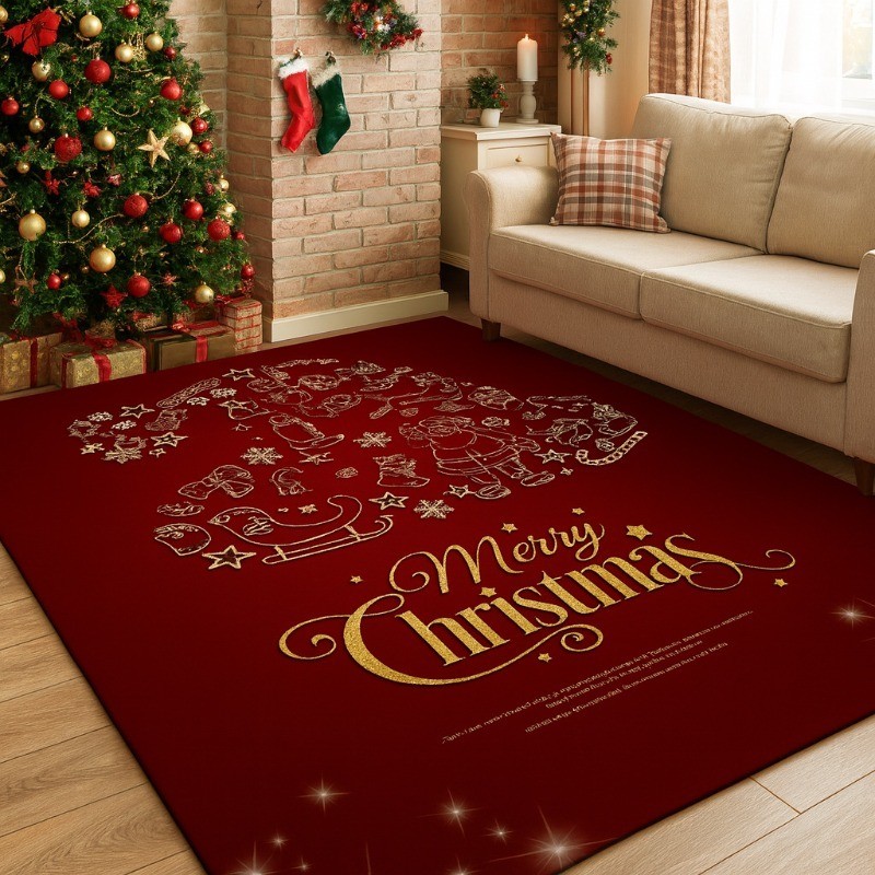 3D floor mat Natal Santa Rusa Hadiah Meriah Karpet Lembut Non-Slip Tikar Karpet untuk Ruang Tamu Dek