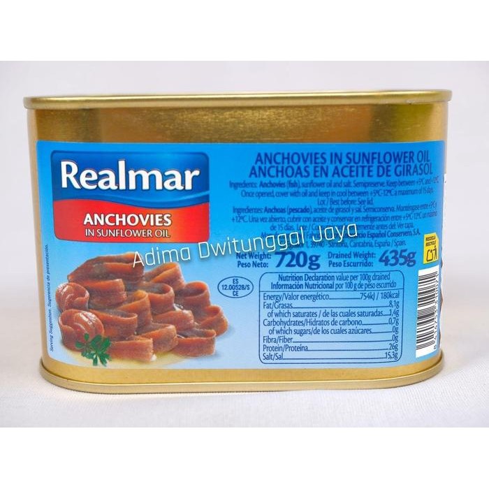 REALMAR ANCHOVIES IN SUNFLOWER OIL 720GR