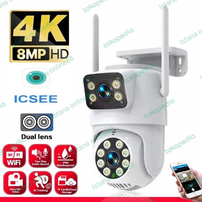 New IP Camera CCTV ICSEE Dual Lensa Outdoor Waterproof Wifi