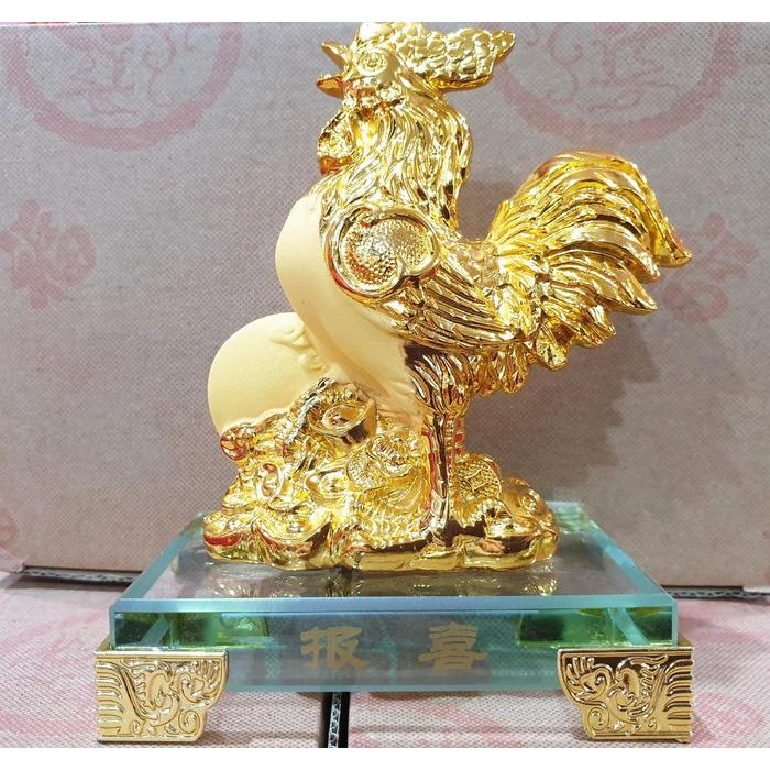 Ready Patung Emas Gold Shio Ayam 12 Cm Doff Imlek Kaca Resin Rejeki Hoki