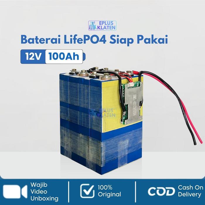 Battery LifePO4 12V 100Ah 12 Volt + BMS Siap Pakai Baterai Setrum PDC PAC UPS Backup Listrik PLTS