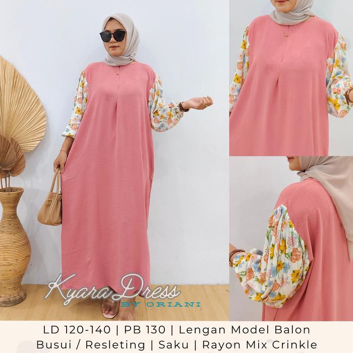 New Kyara Dress by Oriani Daster Gamis JUMBO Big Size LD 120 130 140 Crinkle Rayon Premium Gaun