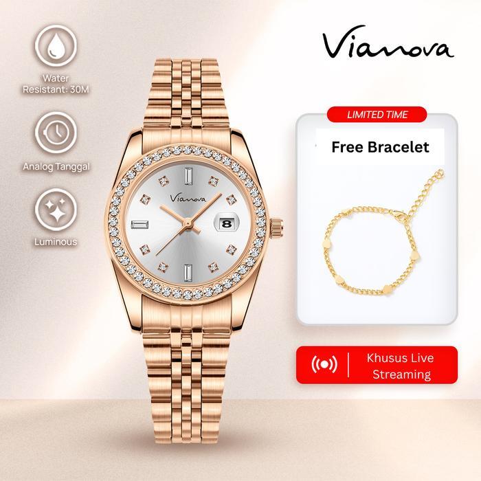 VIANOVA - JAM TANGAN ELEGAN WANITA KECIL ORIGINAL ANTI AIR 1232 QUARTZ STAINLESS WATCHES KACA