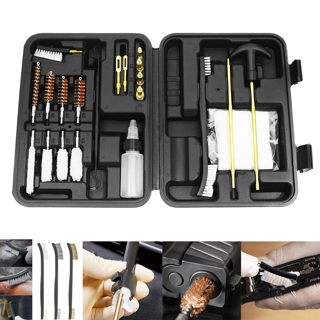Universal Gun Cleaning Kit Barrel Brush Tool Patches Cotton 9mm Swabs Mat Set Rod Glock19 M16 AR15