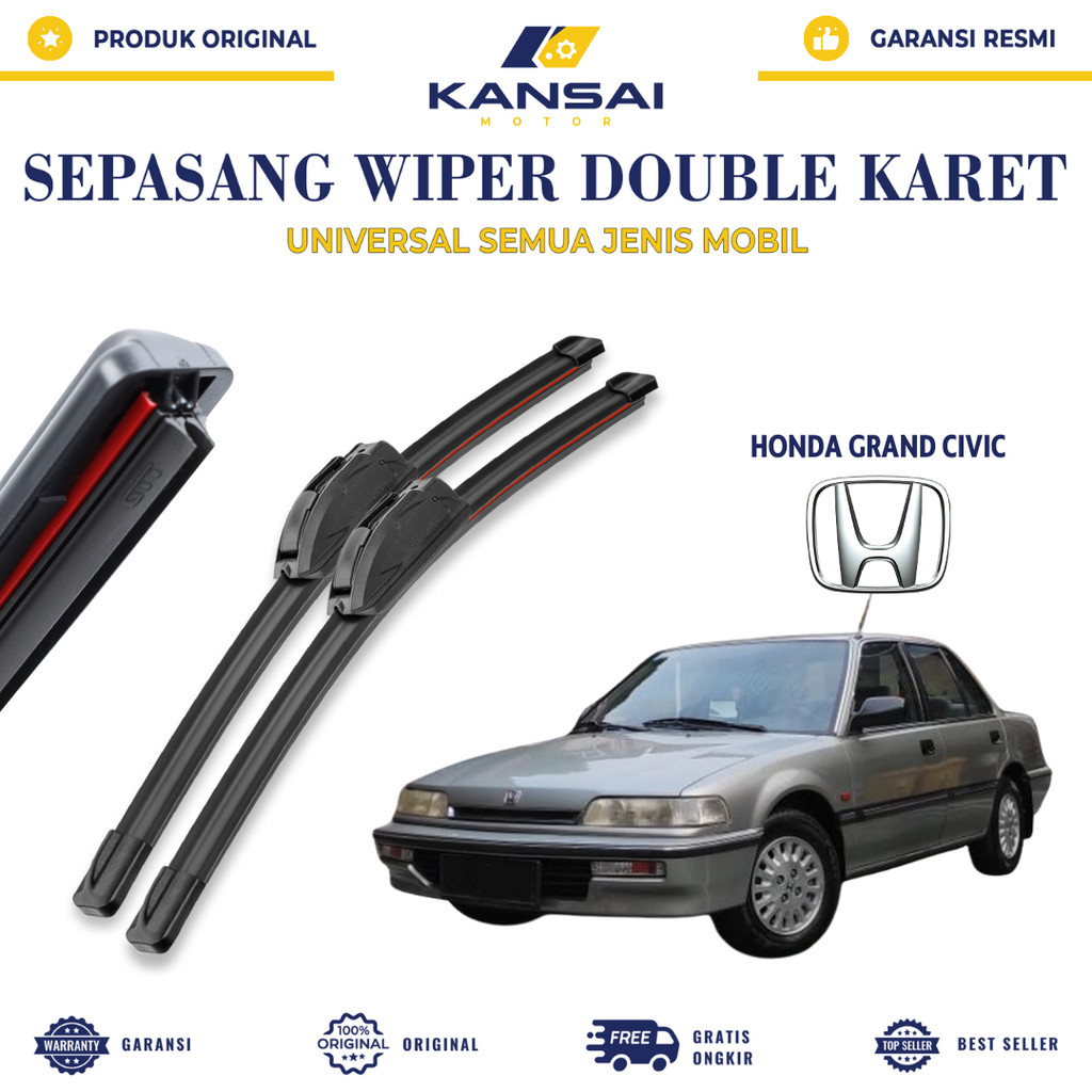 Wiper Blade Honda Grand Civic Double Karet Pembersih Kaca Depan Mobil 1 Set Kiri dan Kanan